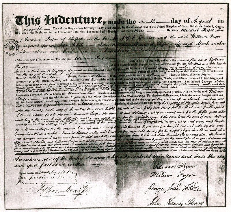 Apprentice indenture from 1843